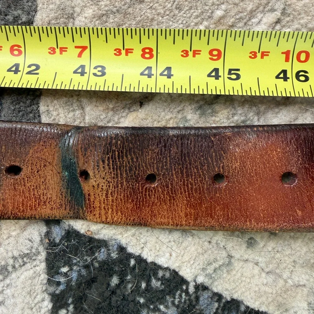 Carhartt Leather Belt Mens 44 Brown Contrast Stitch Distressed Workwear